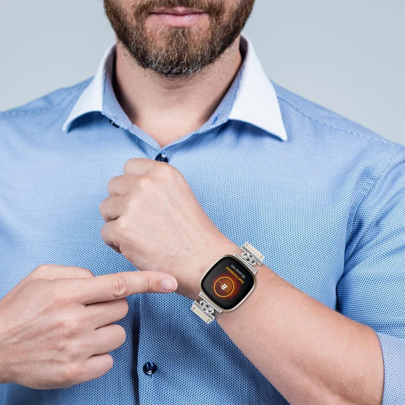 Unglaublich Robust Fitbit Versa 4 / Fitbit Sense 2 Echtes Leder Und Metall Universell Armband