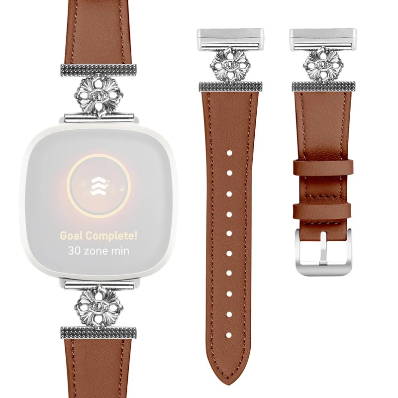 Unglaublich Robust Fitbit Versa 4 / Fitbit Sense 2 Echtes Leder Und Metall Universell Armband