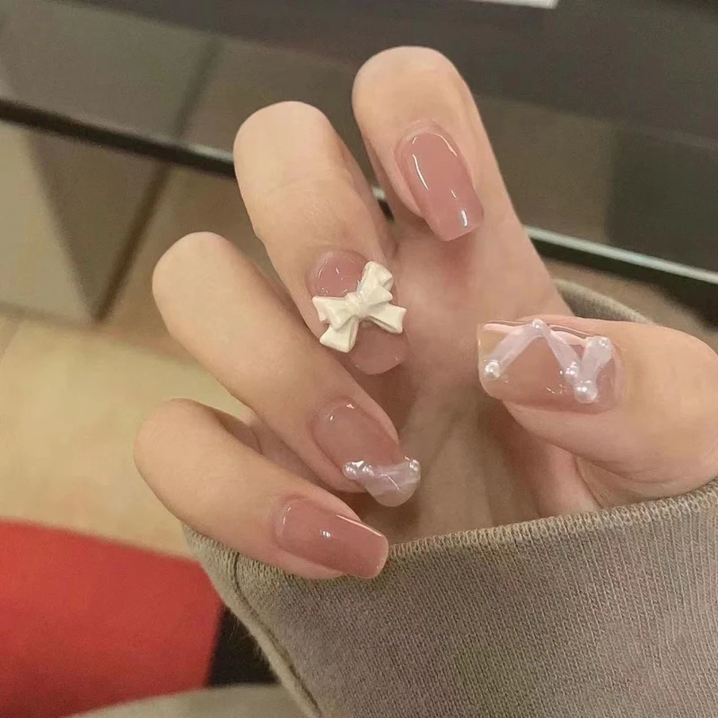 Charmante Bow Dekorierte Press-On Nagel Set