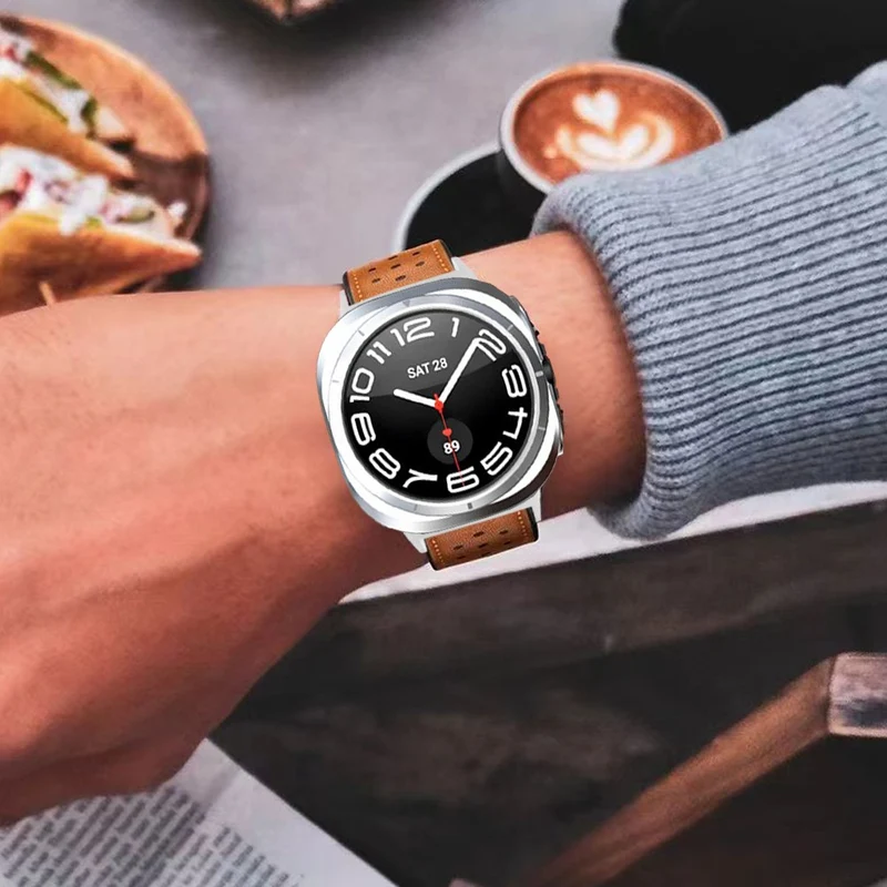 Sehr Haltbar Samsung Galaxy Watch Ultra 47mm Echtes Leder Armband