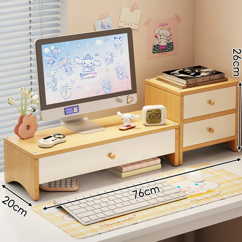 Dual-Höhen Holz Monitorständer und Desktop-Organizer mit zwei Schubladen