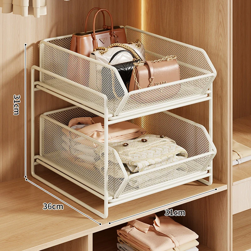 Doppel-Layer Metall-Mesh Ausziehbarer Kleiderschrank-Organizer für Handtaschen und gefaltete Kleidung