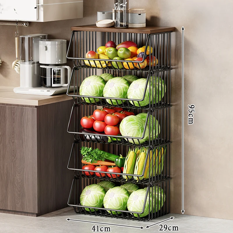 Slim Fünf-Ebenen Rolling Metall Küche Vorratsregal mit Drahtkörben