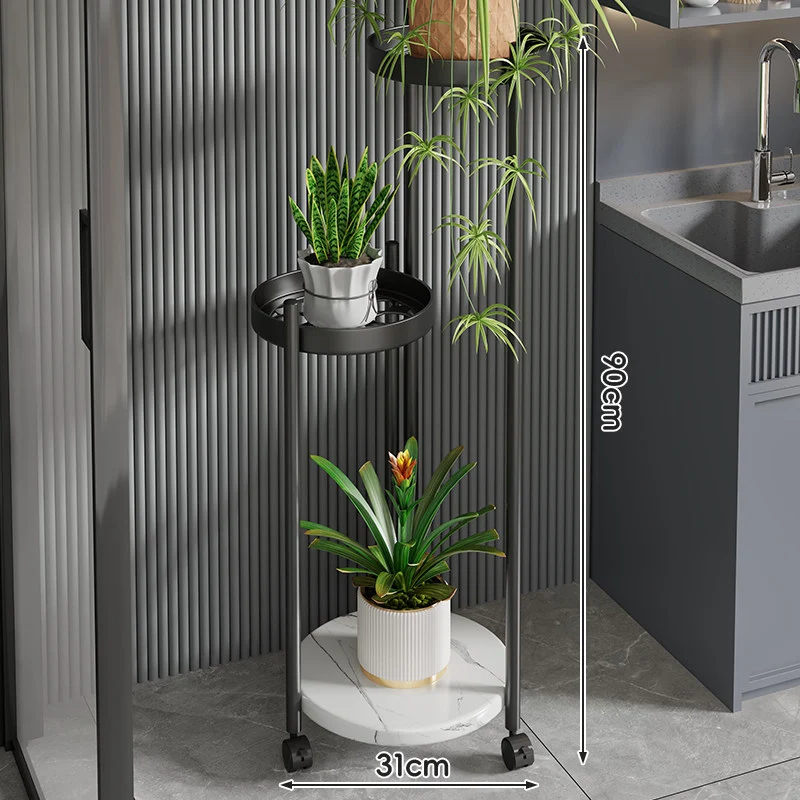 Rolling Vertical Plant Stand mit Marmor-Effekt-Basis und arretierbaren Rollen