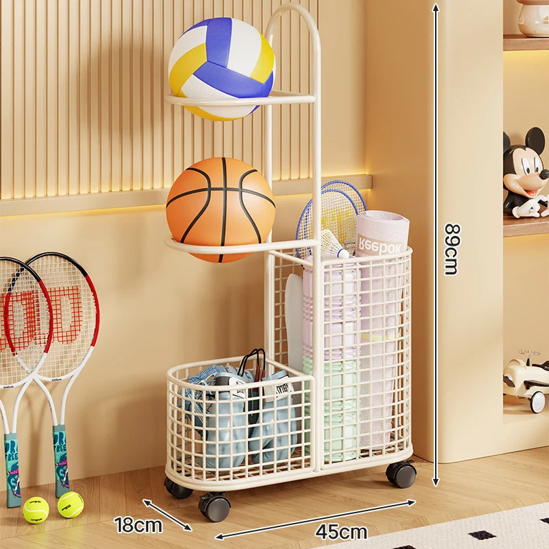 Rolling Sports Equipment Organizer Cart mit Ballhaltern und Mesh-Aufbewahrungskörben