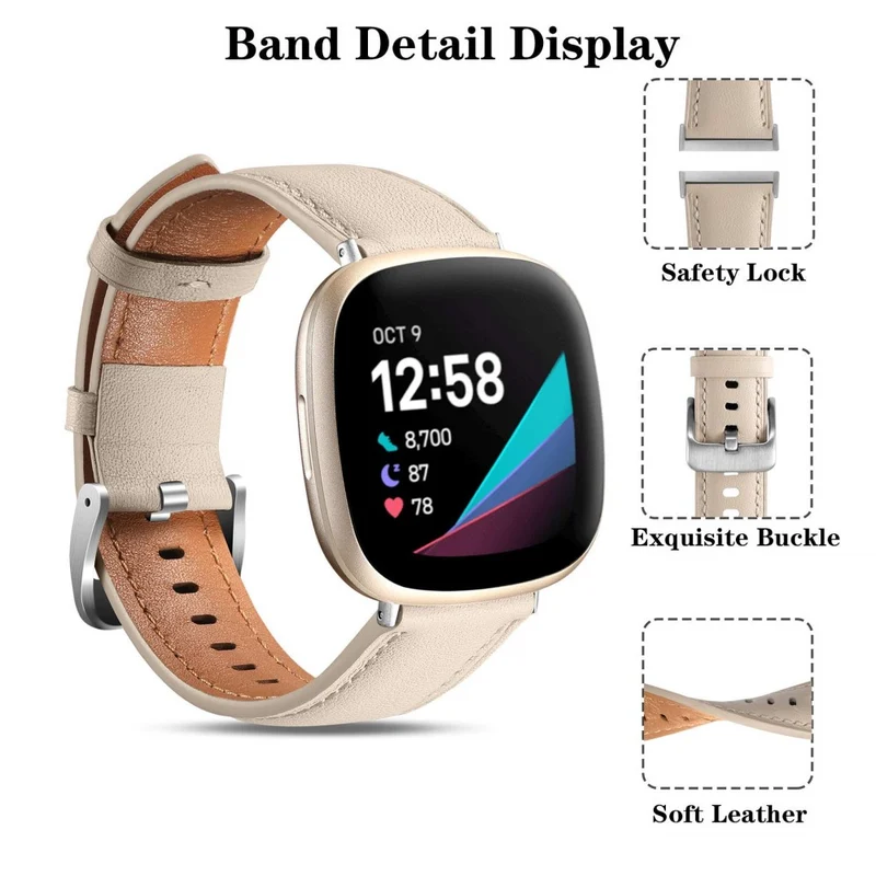 Sehr Bequem Fitbit Versa 4 / Fitbit Sense 2 Echtes Leder Universell Armband