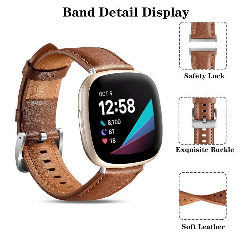 Sehr Bequem Fitbit Versa 4 / Fitbit Sense 2 Echtes Leder Universell Armband
