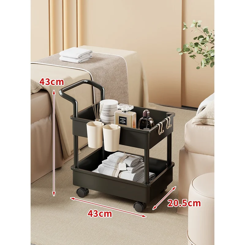 Kompakter zweistöckiger Rollwagen mit Griff und Haken