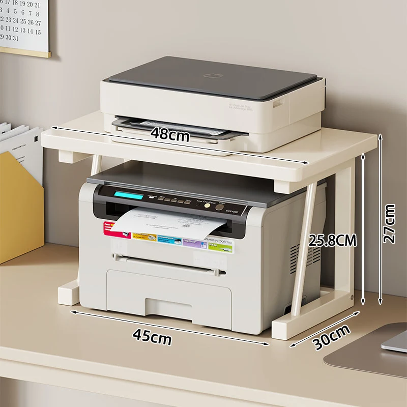 Desktop-Drucker- und Monitorständer mit erhöhtem Regalfach in Holzoptik und Metallrahmen