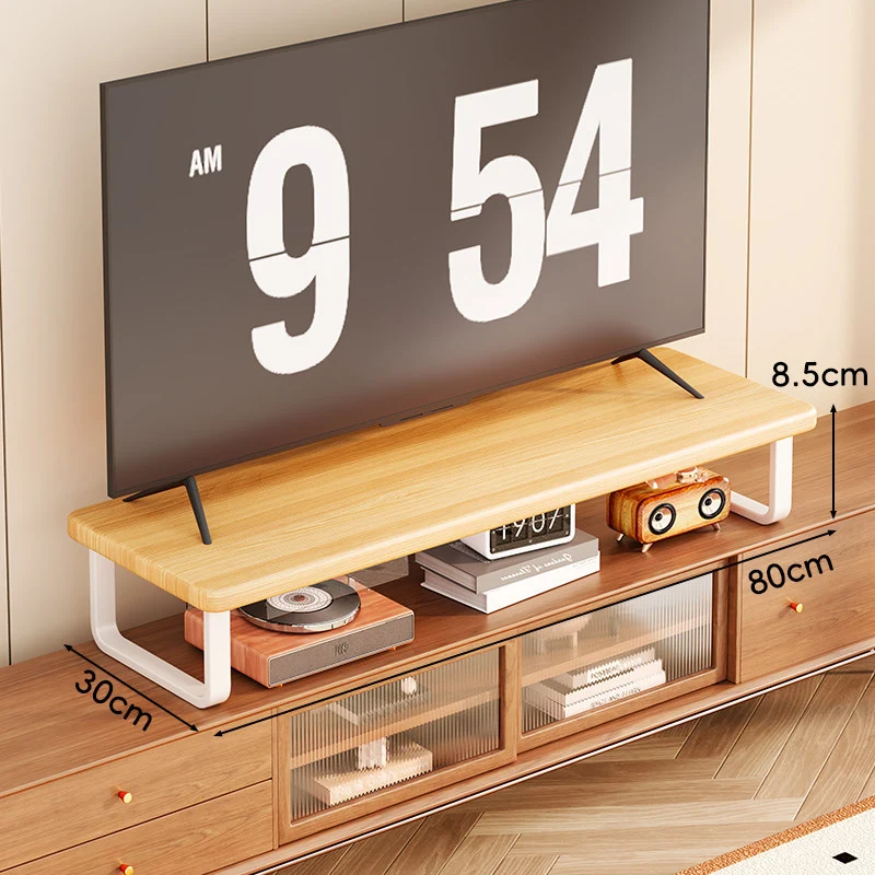 Breite Holz-TV-Ständer mit Metall-U-Beinen und erhöhter Ablage