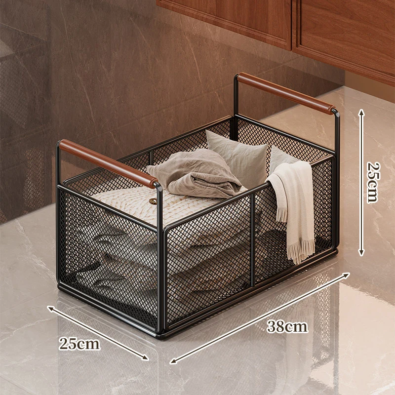 Mesh Utility Storage Basket mit Holzgriff für Küchen- und Haushaltsorganisation