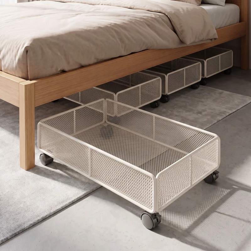 Niedrigprofil Rechteckiger Metallgitter Unter-Bett Aufbewahrungskorb Organizer