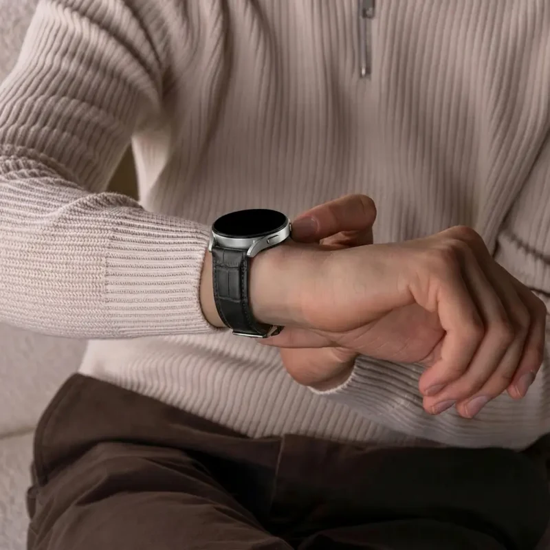 OnePlus Watch 4 - 47mm Gebürstetes Lederarmband Krokodilprägung (Schwarz)