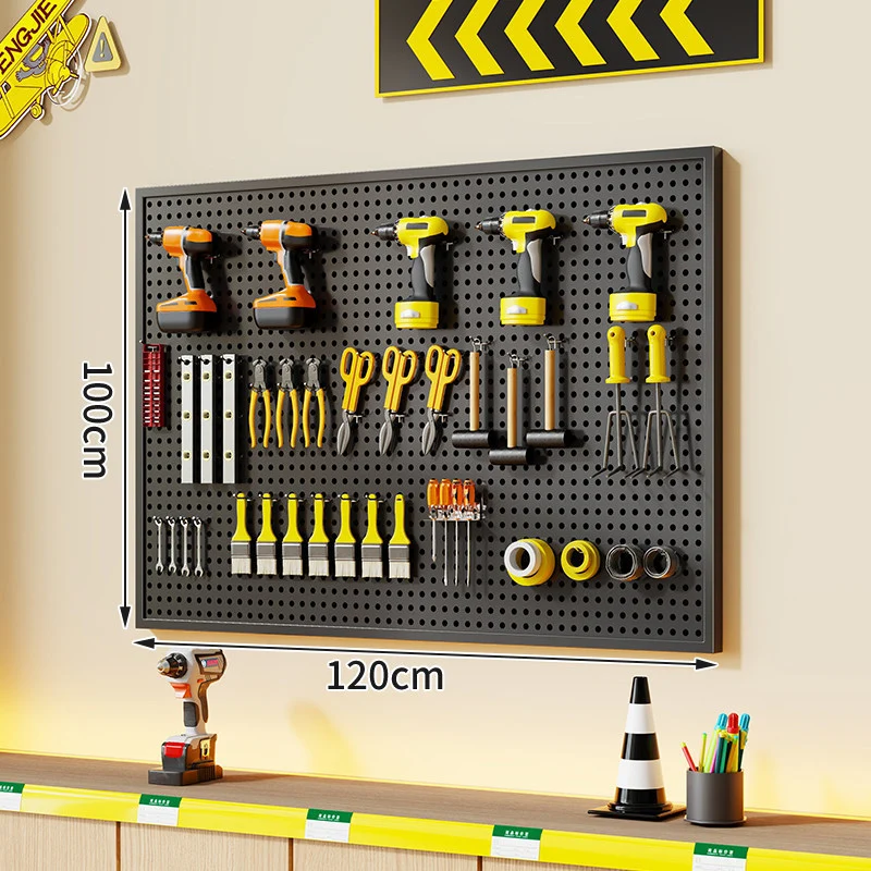 Wandmontierter perforierter Metallwerkzeug-Pegboard-Organizer mit Magnetstreifen und Mehrfachhaken