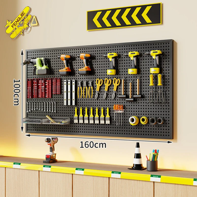 Wandmontierter perforierter Metallwerkzeug-Pegboard-Organizer mit Magnetstreifen und Mehrfachhaken