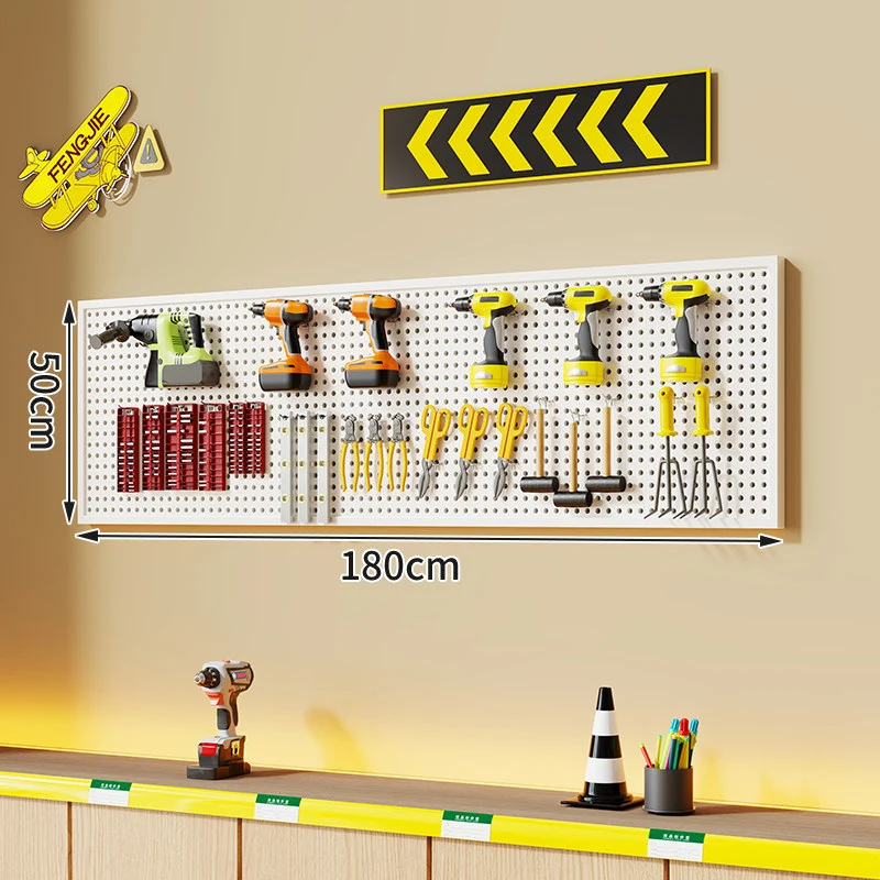 Wandmontierter perforierter Metallwerkzeug-Pegboard-Organizer mit Magnetstreifen und Mehrfachhaken