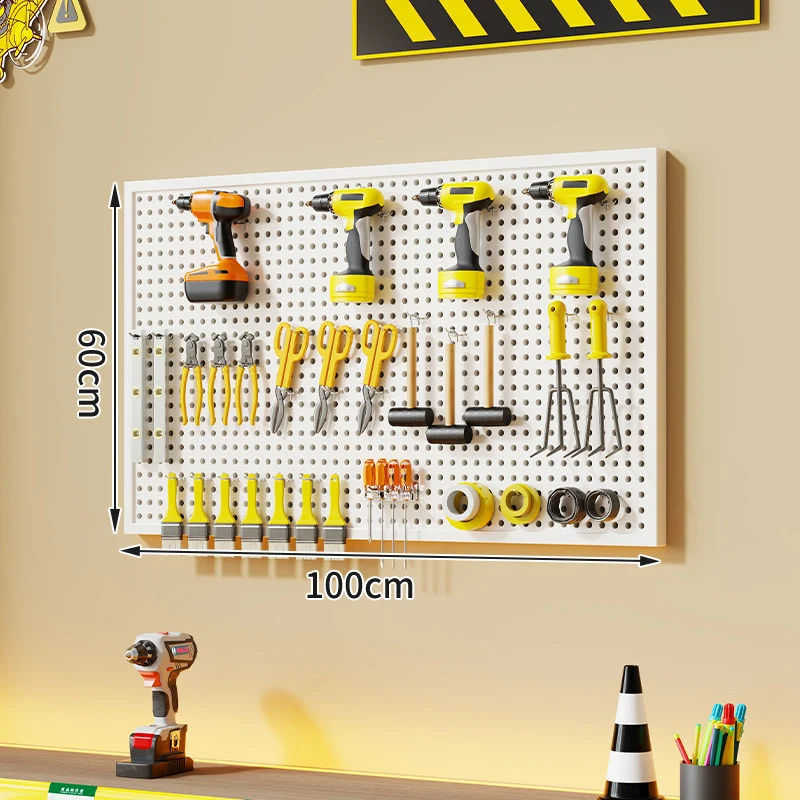 Wandmontierter perforierter Metallwerkzeug-Pegboard-Organizer mit Magnetstreifen und Mehrfachhaken