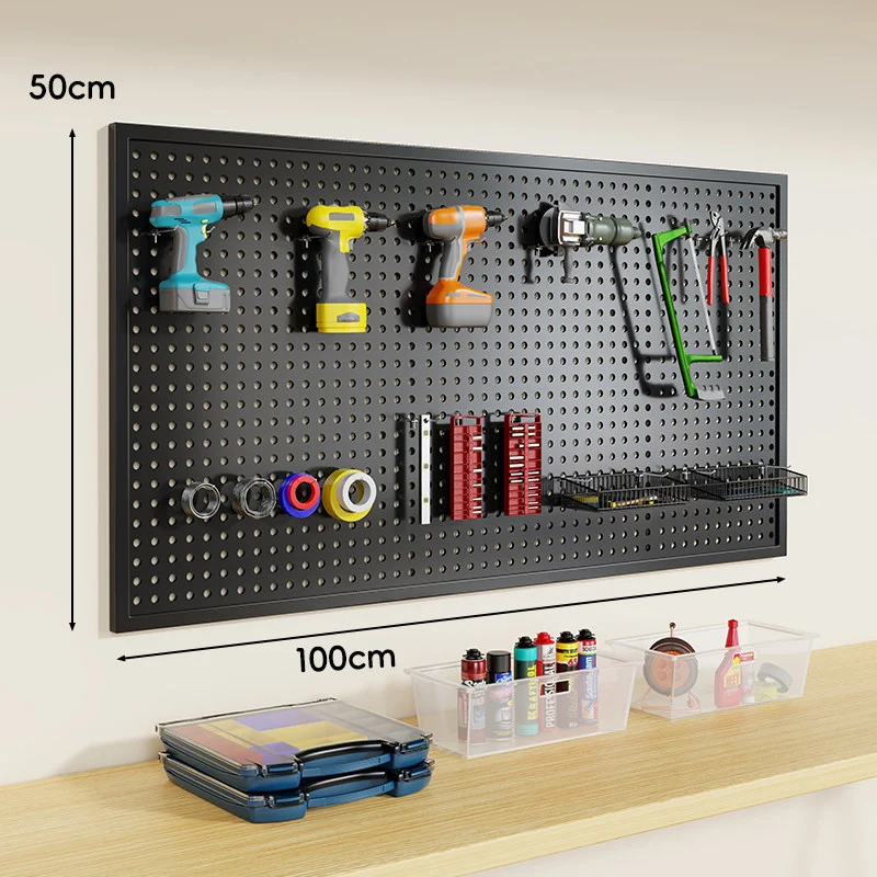 Wandmontierter Lochblech-Werkzeug-Pegboard-Organizer mit modularen Haken und Drahtkörben