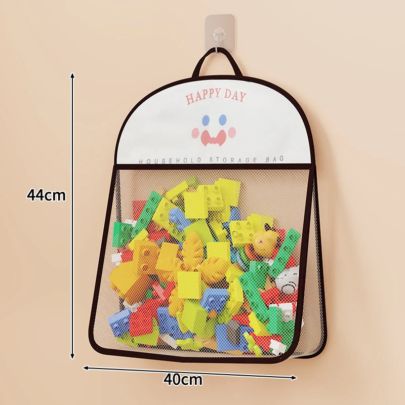 Wandmontierter atmungsaktiver Mesh-Spielzeugorganizer mit Haken