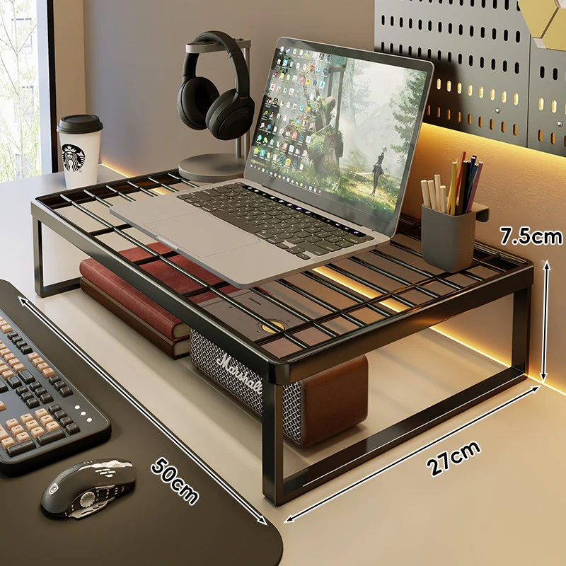 Belüftetes Metallgitter Laptop- und Monitorständer mit unterem Stauraumregal
