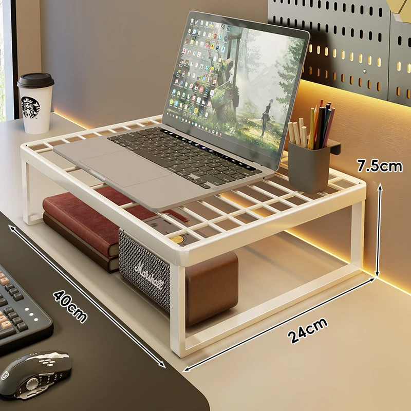 Belüftetes Metallgitter Laptop- und Monitorständer mit unterem Stauraumregal