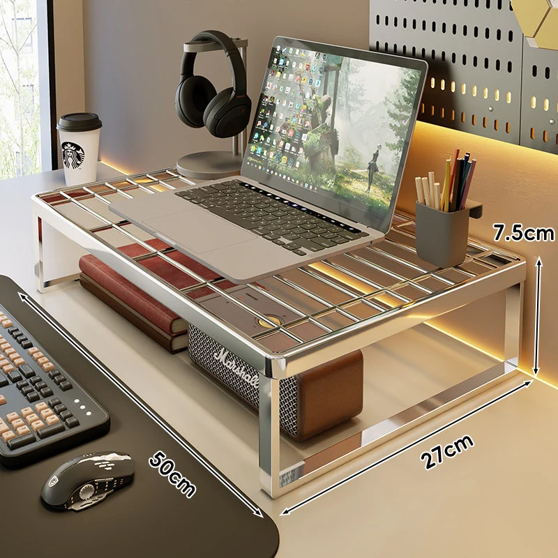 Belüftetes Metallgitter Laptop- und Monitorständer mit unterem Stauraumregal