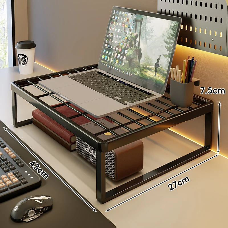 Belüftetes Metallgitter Laptop- und Monitorständer mit unterem Stauraumregal