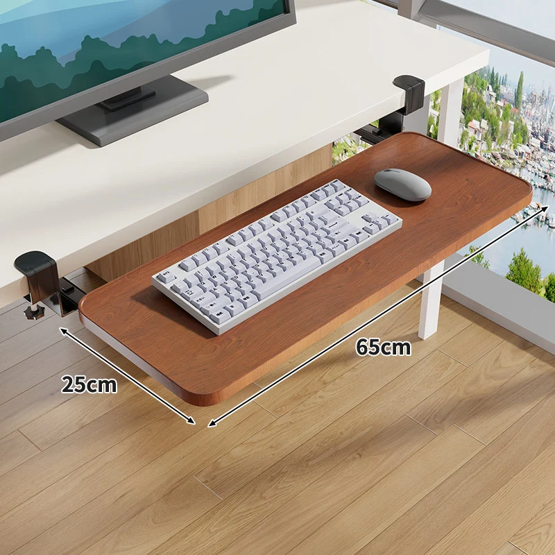 Unter-Desk Herausziehbare Tastaturablage mit Klemmbefestigung und ergonomischer Holzplatte