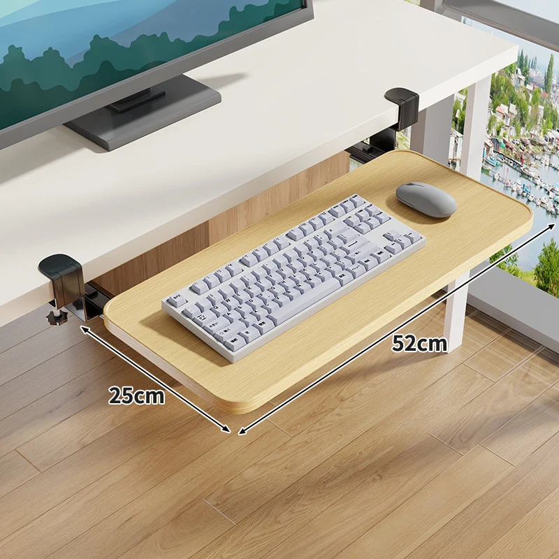 Unter-Desk Herausziehbare Tastaturablage mit Klemmbefestigung und ergonomischer Holzplatte
