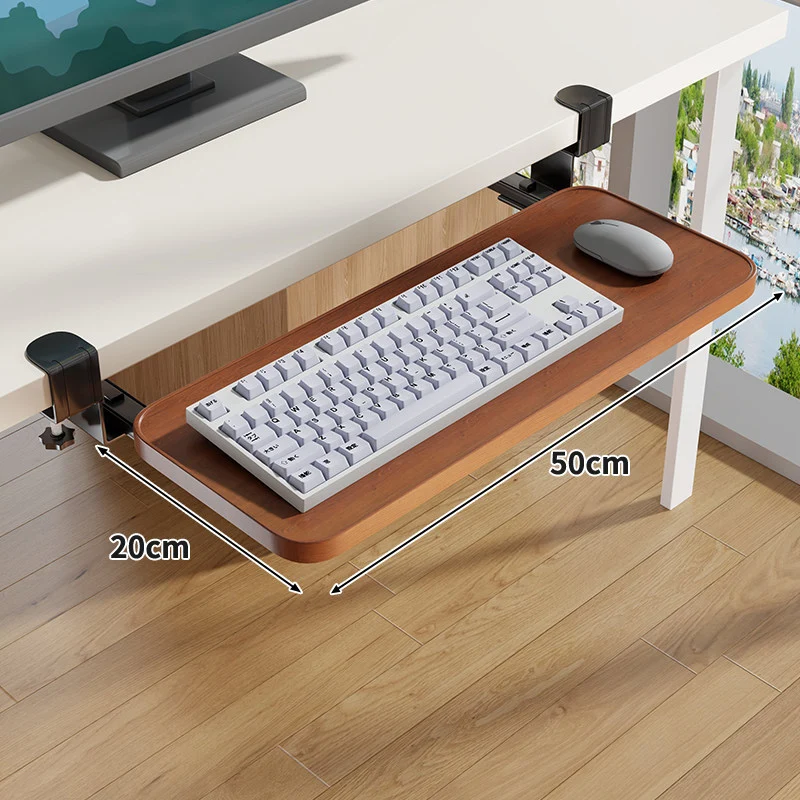 Unter-Desk Herausziehbare Tastaturablage mit Klemmbefestigung und ergonomischer Holzplatte