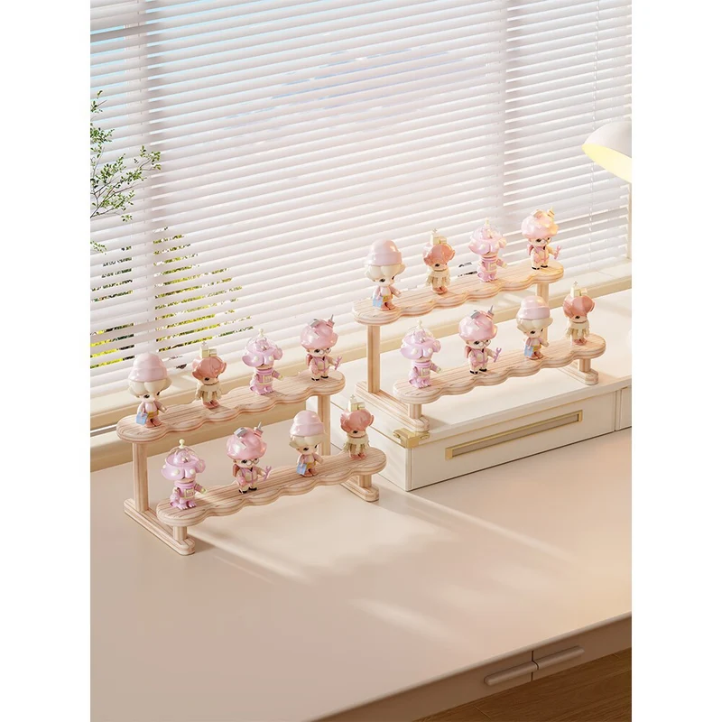 Zwei-Stufen Wavy Holz Displayständer für Mini-Figuren und Sammlerstücke
