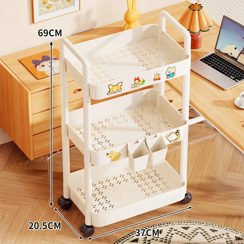 Dreifach-Tier Rollwagen aus Metall mit durchbrochenen Tabletts und feststellbaren Rollen