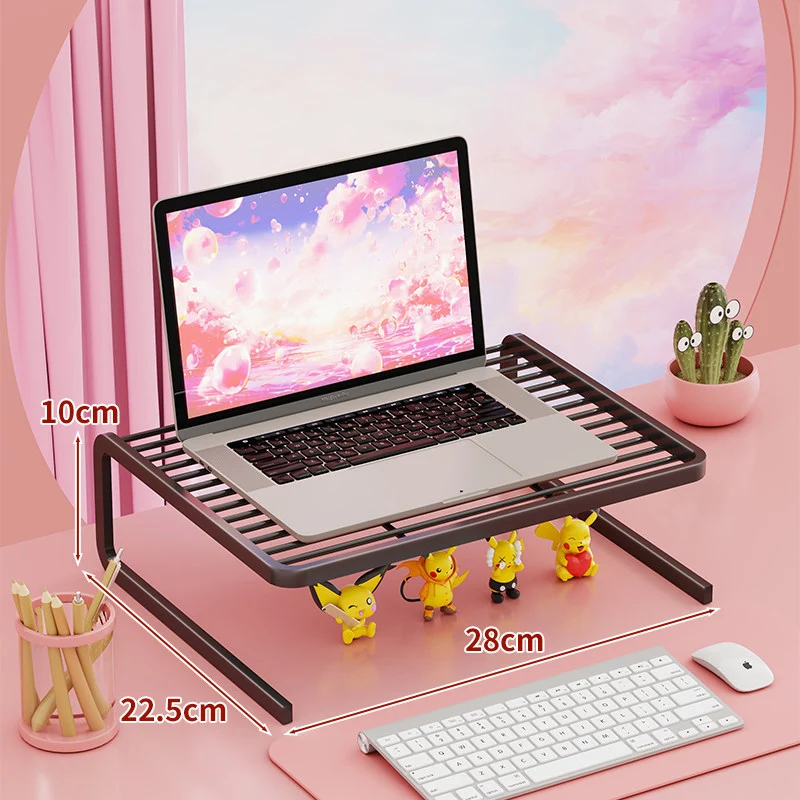 Stufenverstellbarer Metall-Laptop- und Monitorständer mit belüfteten Lamellen-Regalen und unterer Aufbewahrungsorganisator