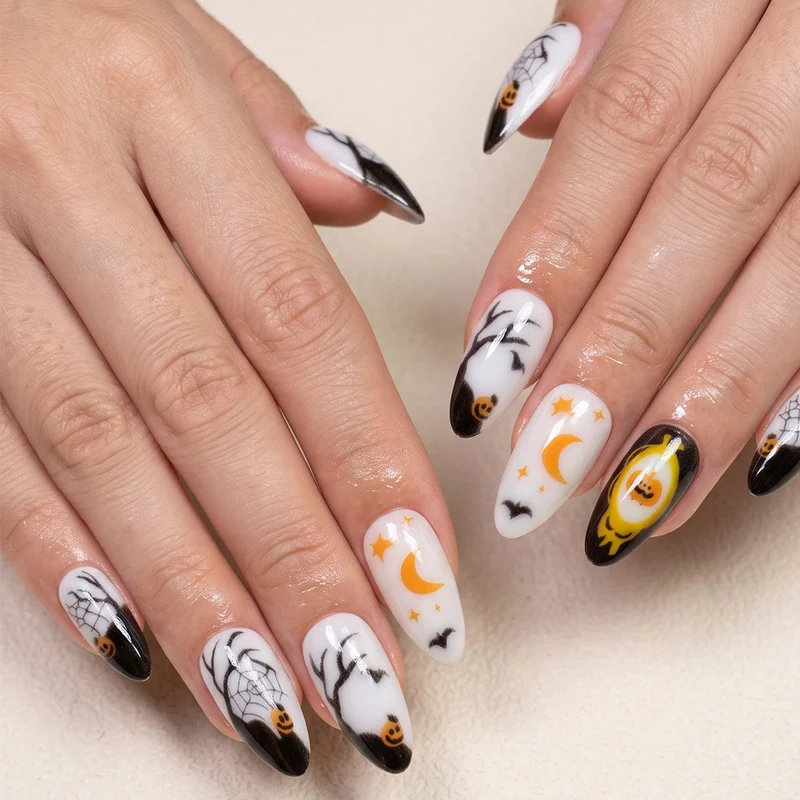 Halloween-Themen Stiletto Press-On Nagelkunst