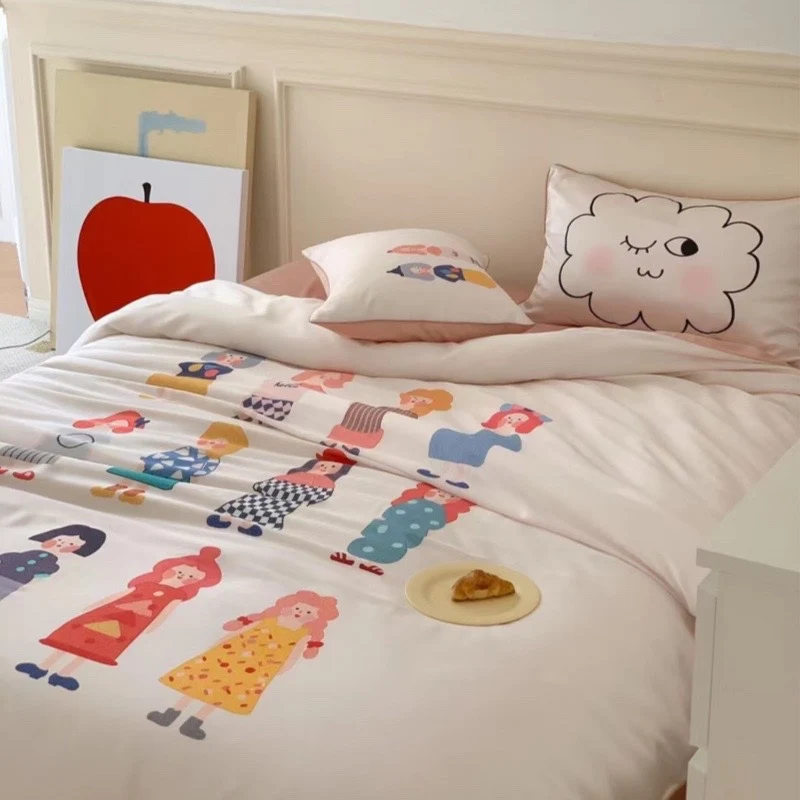 Kinder-Bettwäschegarnitur aus weichem Baumwollsatin mit Bären-Ballett-Print und Kissenbezug