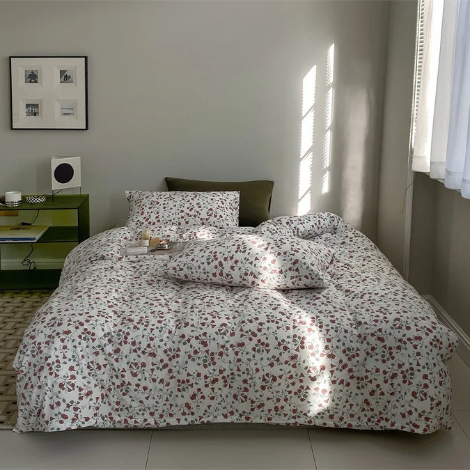 Baumwoll-Perkal Bettbezug-Set mit zartem Wildblumenprint und atmungsaktivem Finish