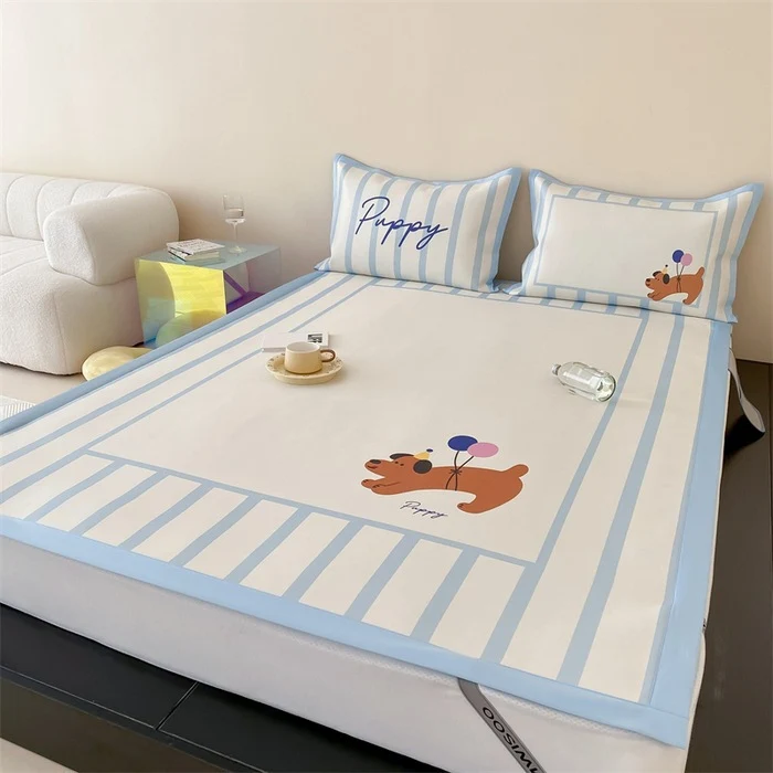 Spannbettlaken mit rutschfester Einfassung, niedlichem Panda-Print & gestreifter Bordüre