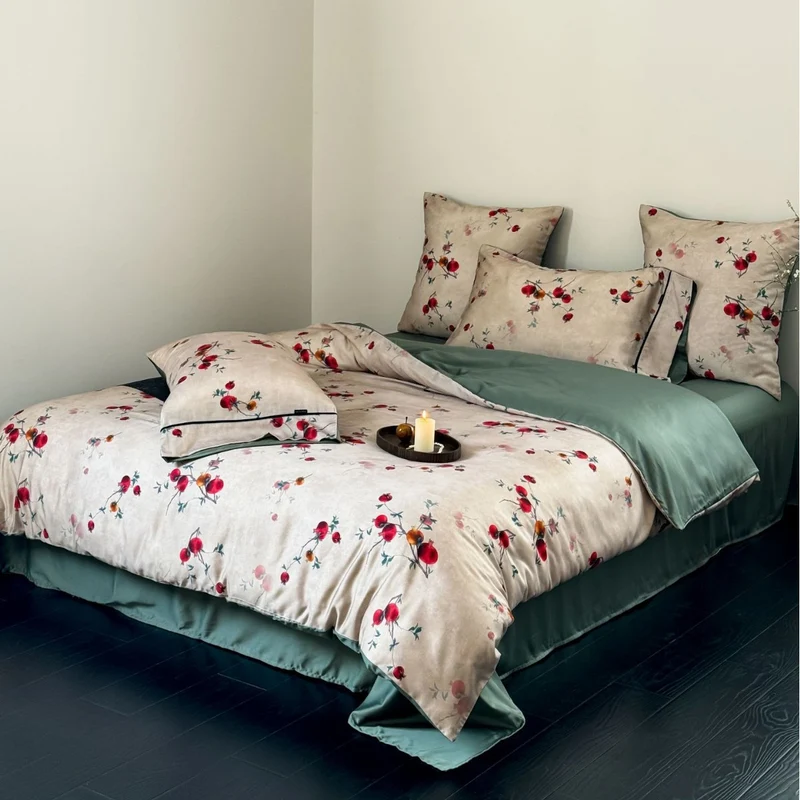 Designer-Bettwäscheset im Toile-Stil mit Volant und seidig-mattem Baumwollsatin