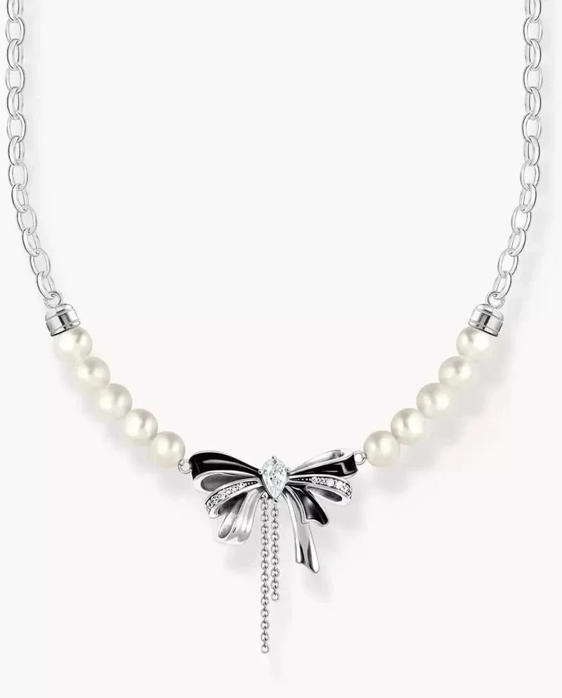Schleifen-Kette mit Perlen Lovely Romance Silber