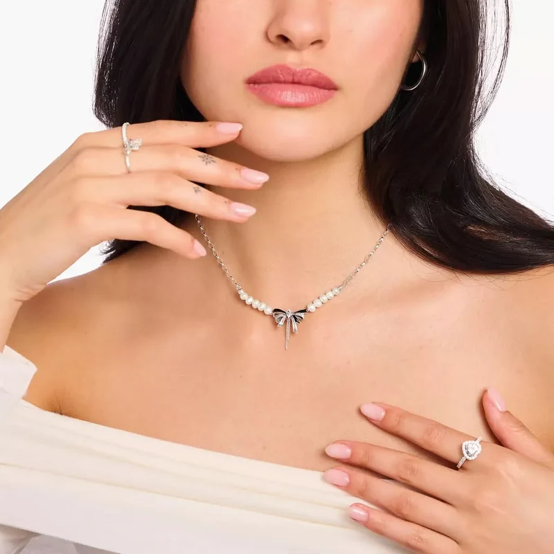 Schleifen-Kette mit Perlen Lovely Romance Silber
