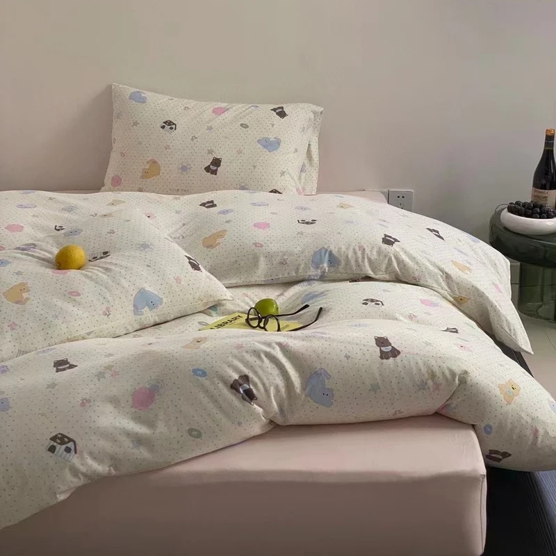 Bettwäsche-Set aus Baumwollsatin mit niedlichem Pastell-Motiv