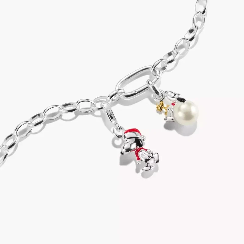 Charm-Anhänger mit Perle Snoopy Woodstock PEANUTS Connect 18k Vergoldung