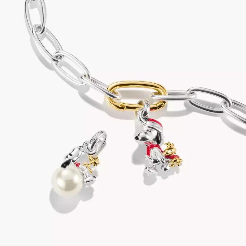 Charm-Anhänger mit Perle Snoopy Woodstock PEANUTS Connect 18k Vergoldung