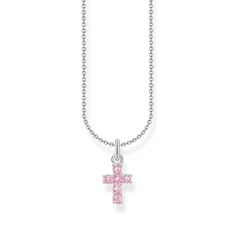 Kette mit rosafarbenem Kreuz-Anhänger Silber