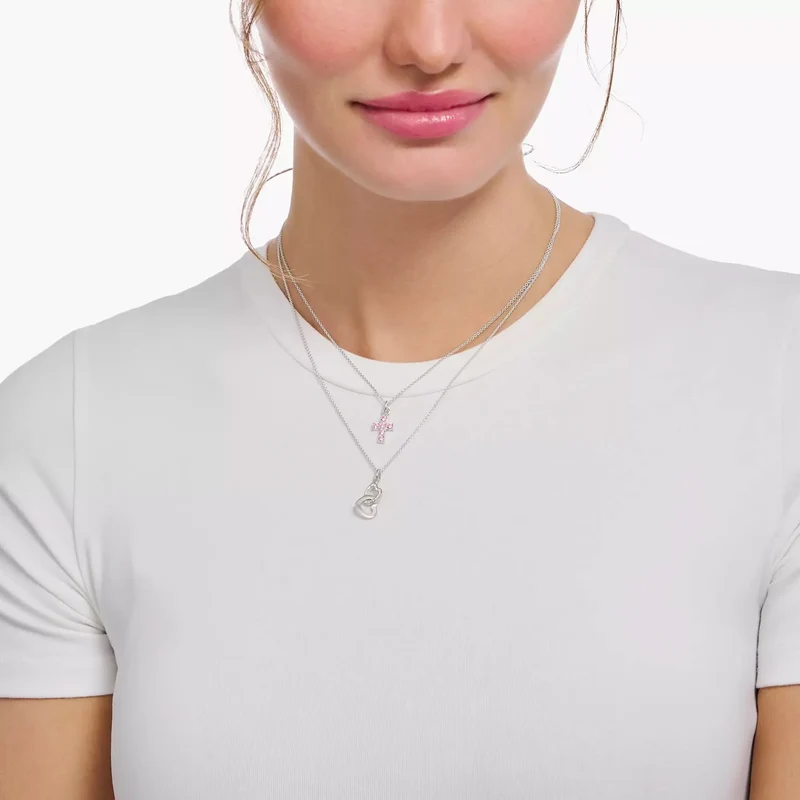 Kette mit rosafarbenem Kreuz-Anhänger Silber