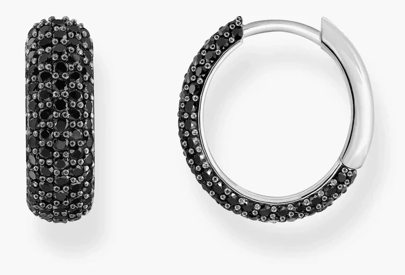 Creolen mit schwarzem Zirkonia-Pavé Silber geschwärzt