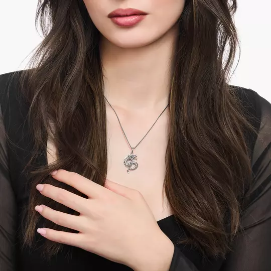 Kette mit Drachen-Anhänger Silber geschwärzt