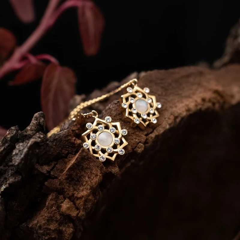 Composition Gem Ohrringe (Mondstein/Gold) - Holzkern Damen Schmuck