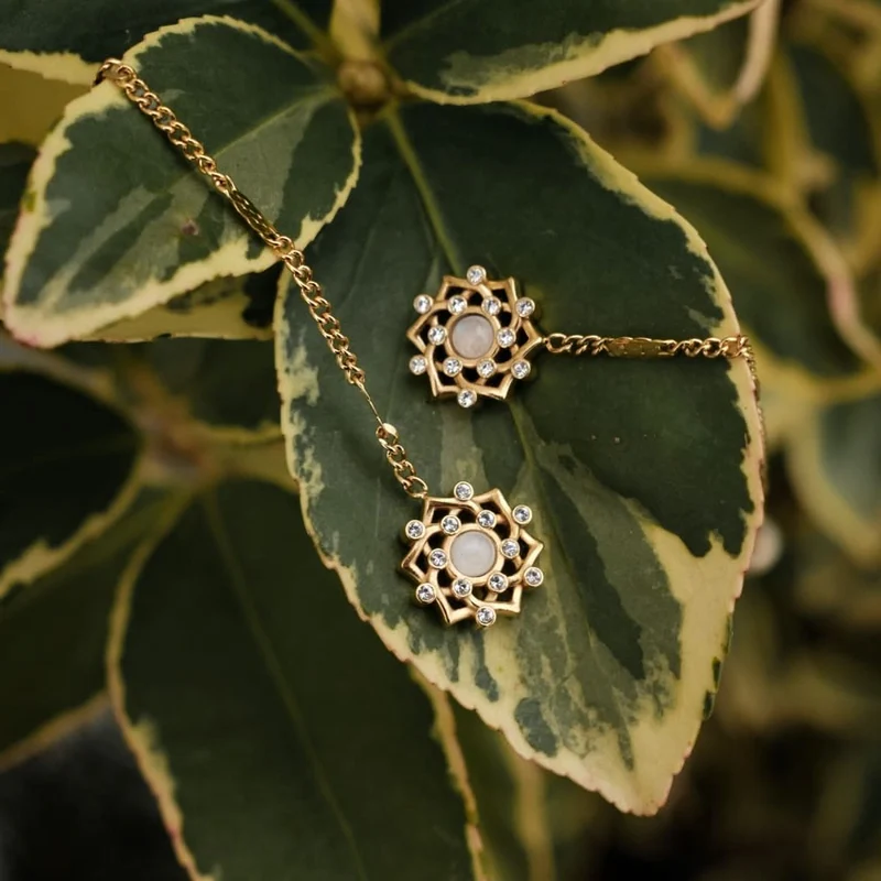 Composition Gem Ohrringe (Mondstein/Gold) - Holzkern Damen Schmuck