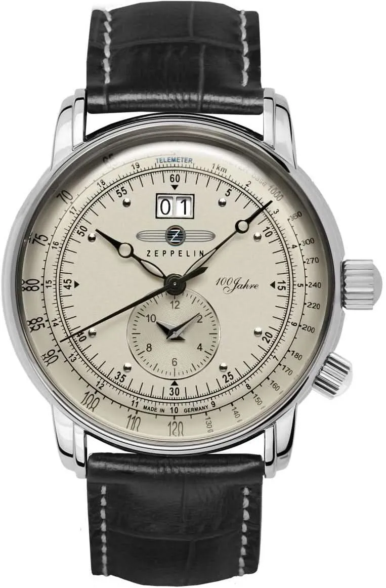 Zeppelin 100 Jahre 7640-5 Herrenuhr • GMT & Großdatum • Vintage-Design